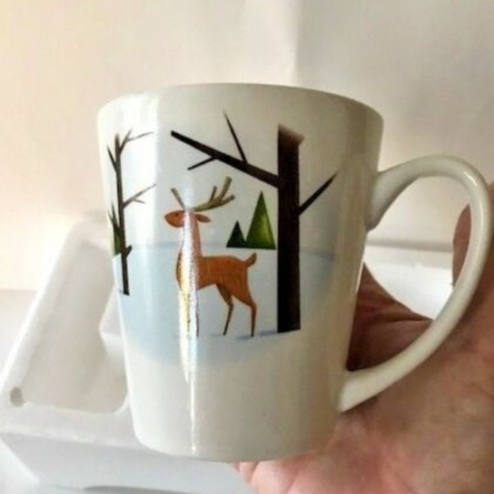 Designpac Deer In Woods Winter Snow Coffee Mug Cup Trees Ceramic Rare Vintage - Picture 1 of 7